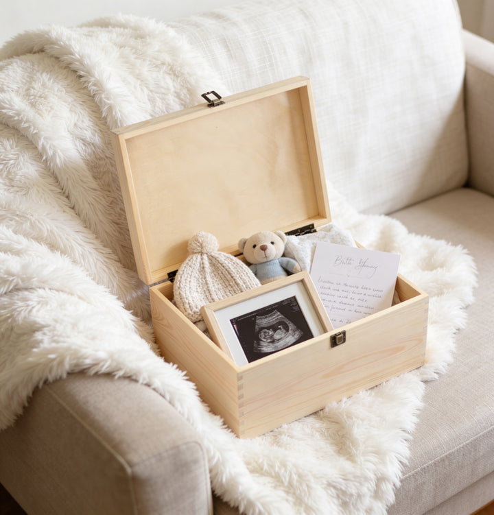 New Baby Teddy Bear Large Wooden Keepsake Box