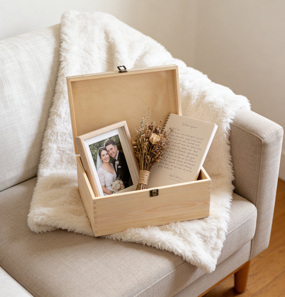 Wedding Blush Flowers Large Wooden Keepsake Box