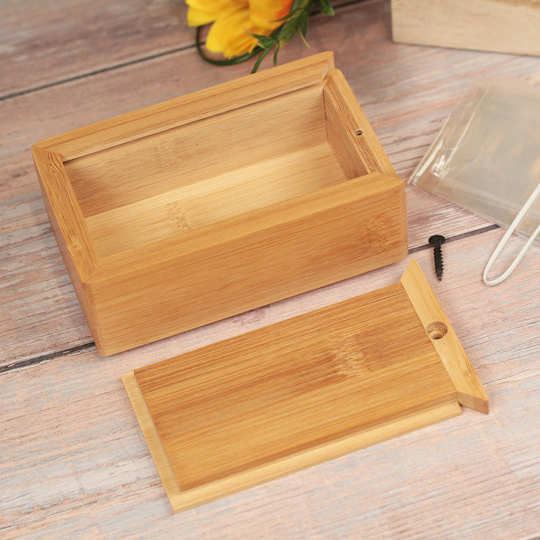 White Rose Floral Photo Wreath and Mirror Plaque Wooden Bamboo Pet Ashes Casket-Love Lumi Ltd