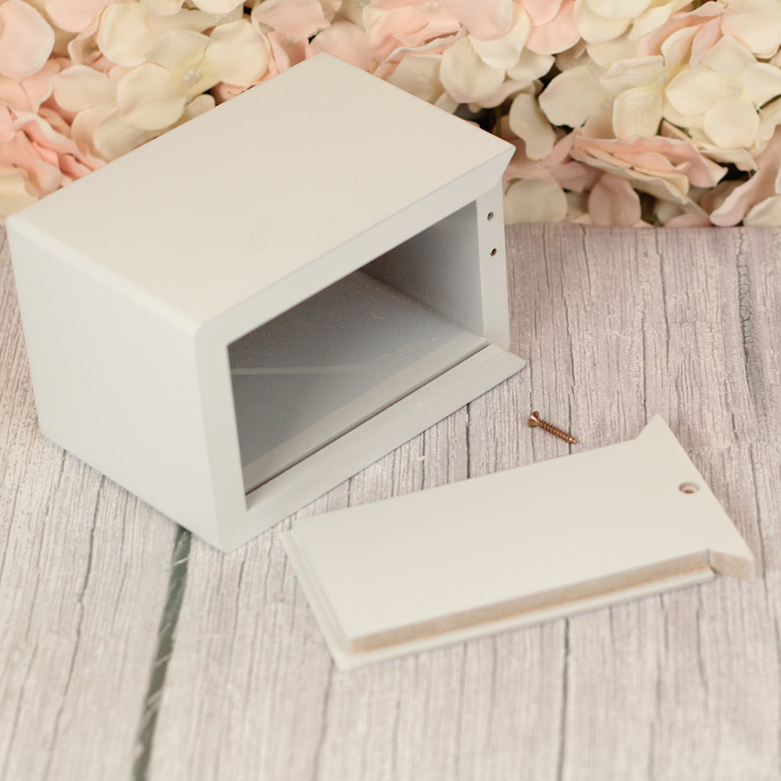 White Wooden Floral Heart Photo Pet Ashes Casket