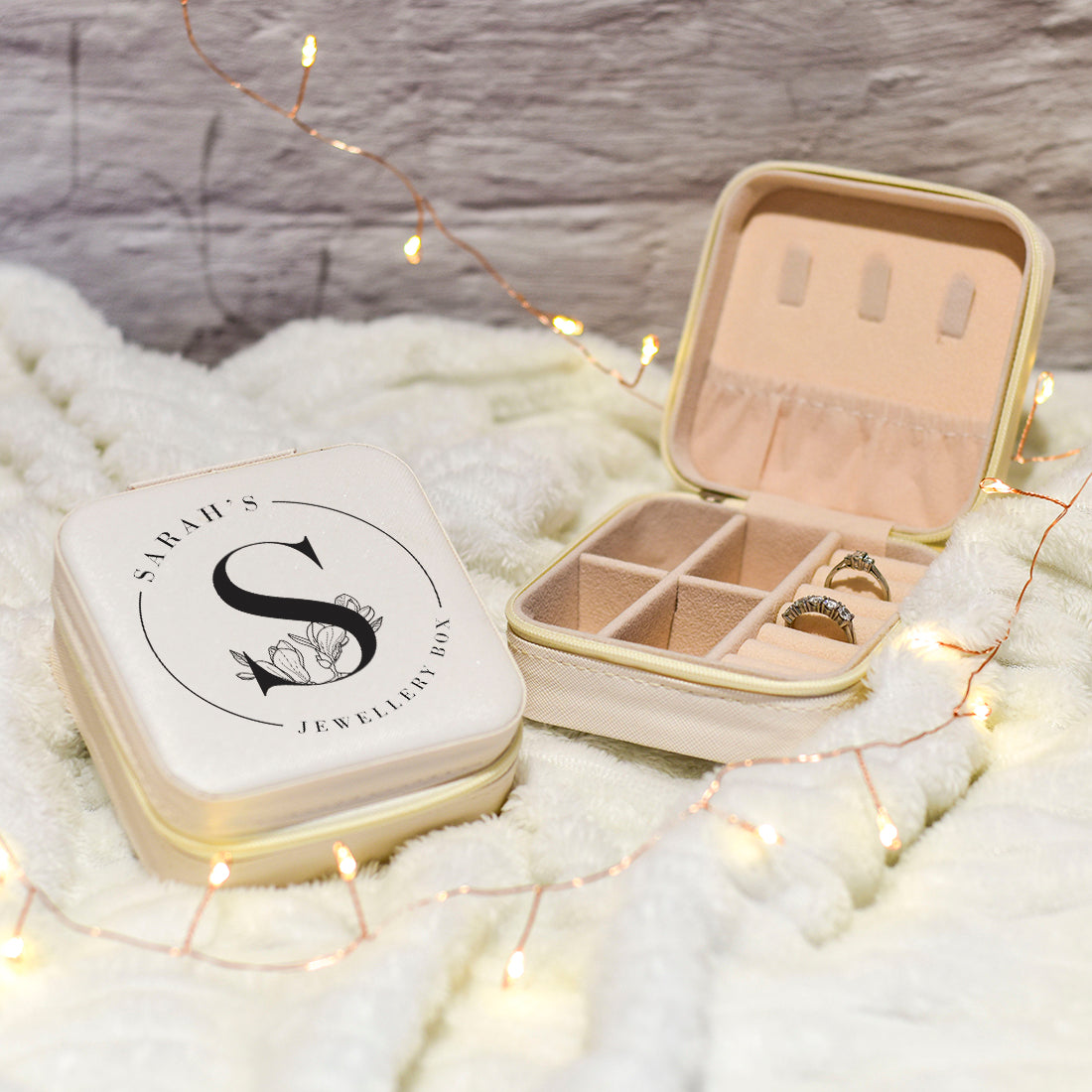 Personalised Floral Initial Travel Jewellery Storage Box-Love Lumi Ltd
