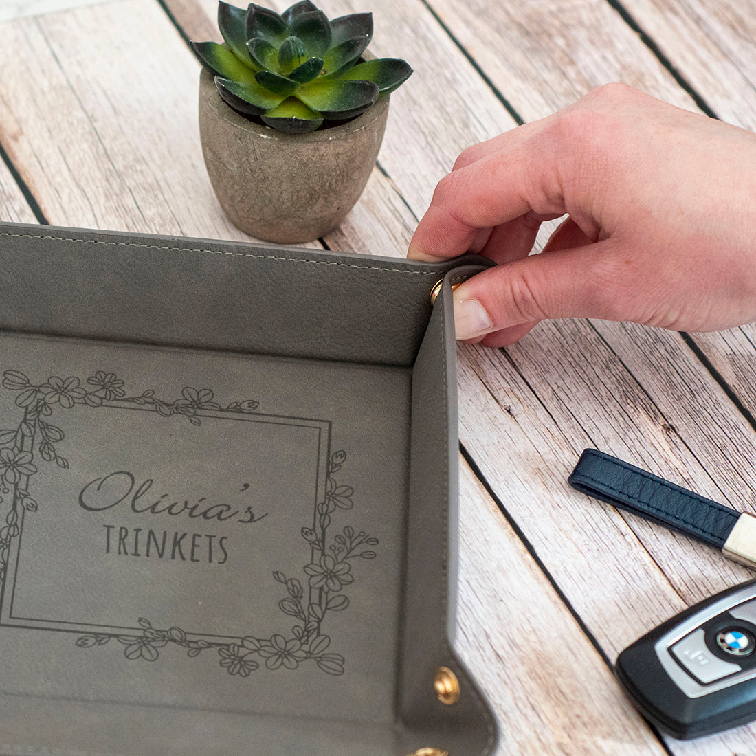 Floral Frame Snap Up PU Leather Desk Tidy Storage Tray-Love Lumi Ltd