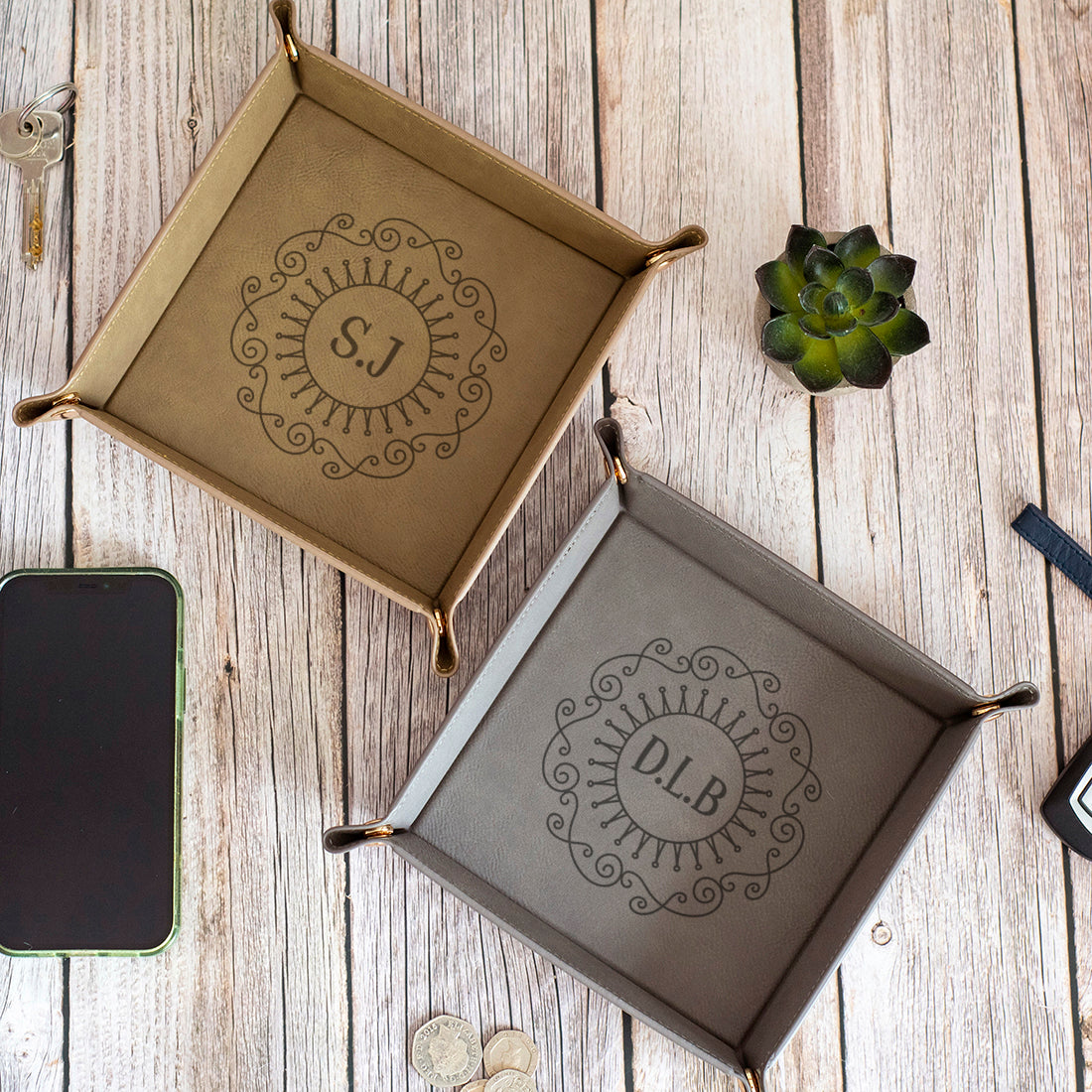Monogram Initial Snap Up PU Leather Desk Tidy Storage Tray-Love Lumi Ltd