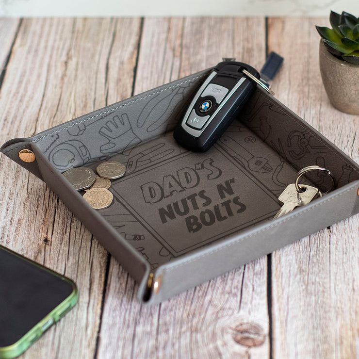 Nuts and Bolts Snap Up PU Leather Desk Tidy Storage Tray