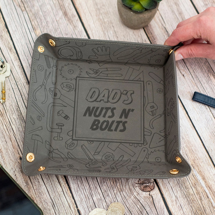 Nuts and Bolts Snap Up PU Leather Desk Tidy Storage Tray