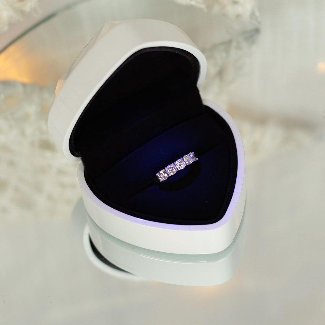 Illuminated White Geometric Heart Birthday Ring or Earring Jewellery Gift Box-Love Lumi Ltd