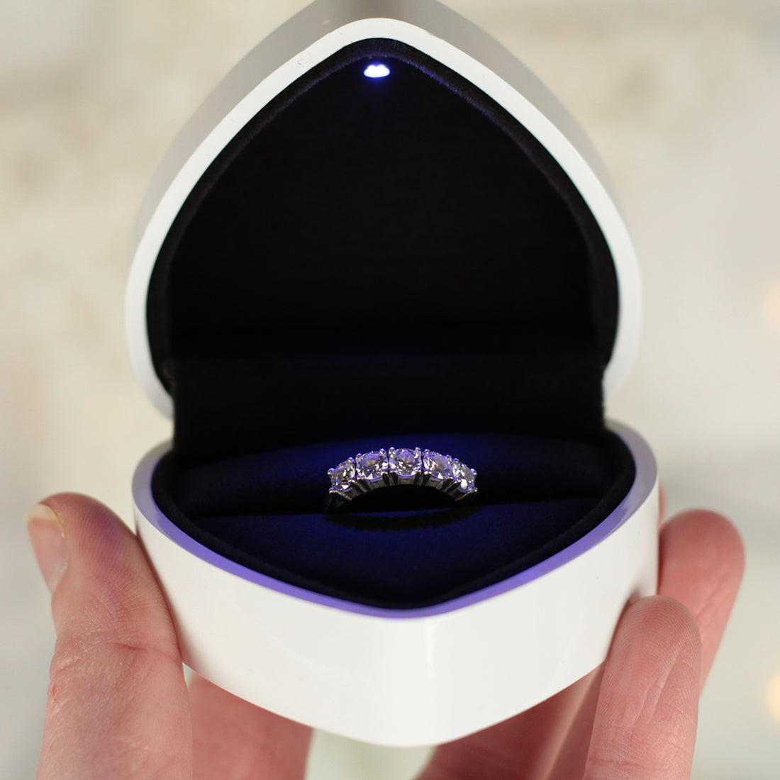 Illuminated White Geometric Heart Birthday Ring or Earring Jewellery Gift Box-Love Lumi Ltd