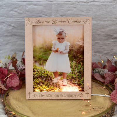 Personalised Christening Baptism Photo Light Up LED Wooden Picture Frame