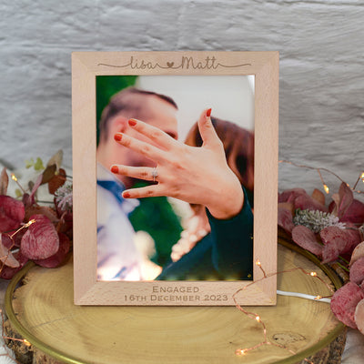 Personalised Engagement Couples Photo Light Up LED Wooden Picture Frame