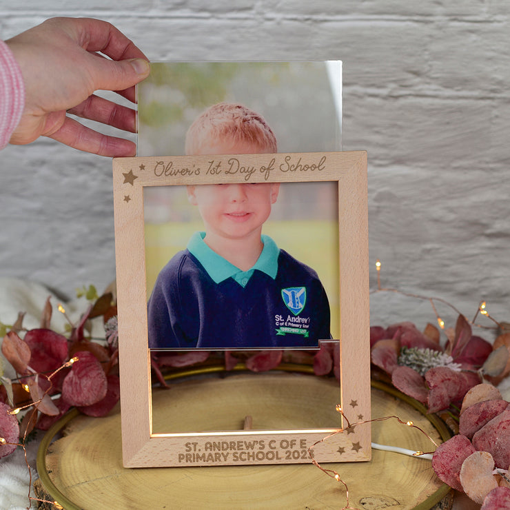 Personalised School Photo Light Up LED Wooden Picture Frame