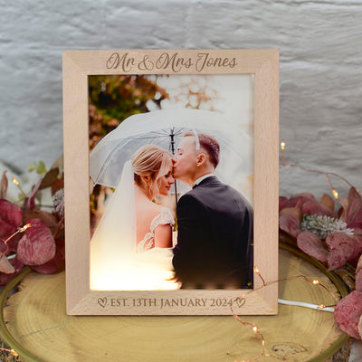 Personalised Wedding or Anniversary Photo Light Up LED Wooden Picture Frame