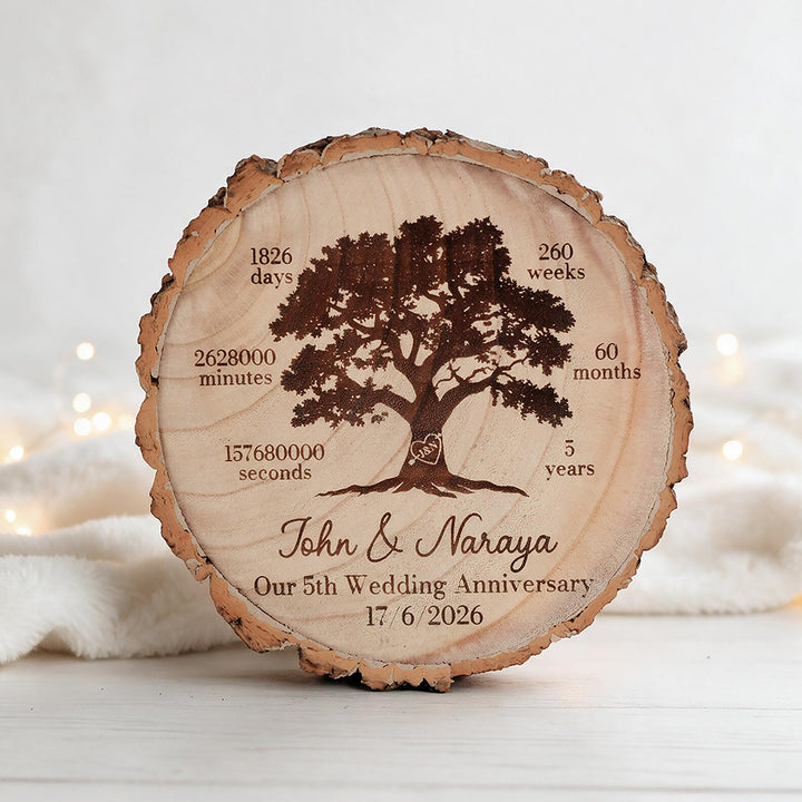 5th Wedding Anniversary Timeline Log Wood Slice Sign Decoration