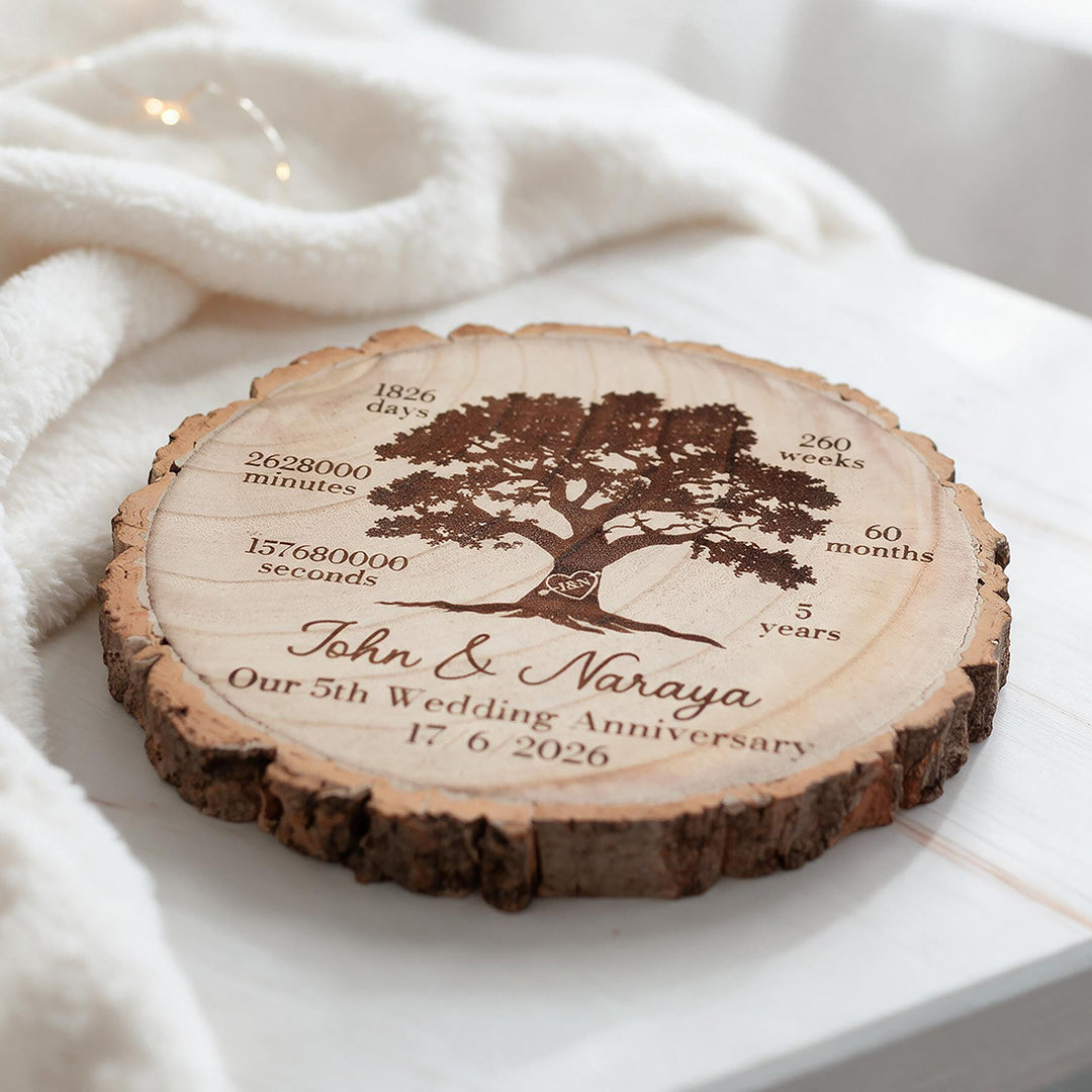 5th Wedding Anniversary Timeline Log Wood Slice Sign Decoration