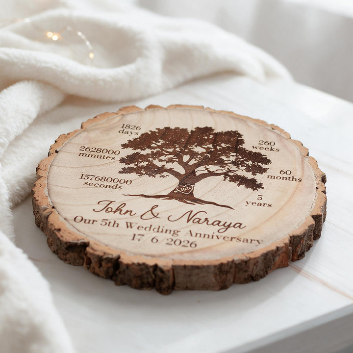 5th Wedding Anniversary Timeline Log Wood Slice Sign Decoration