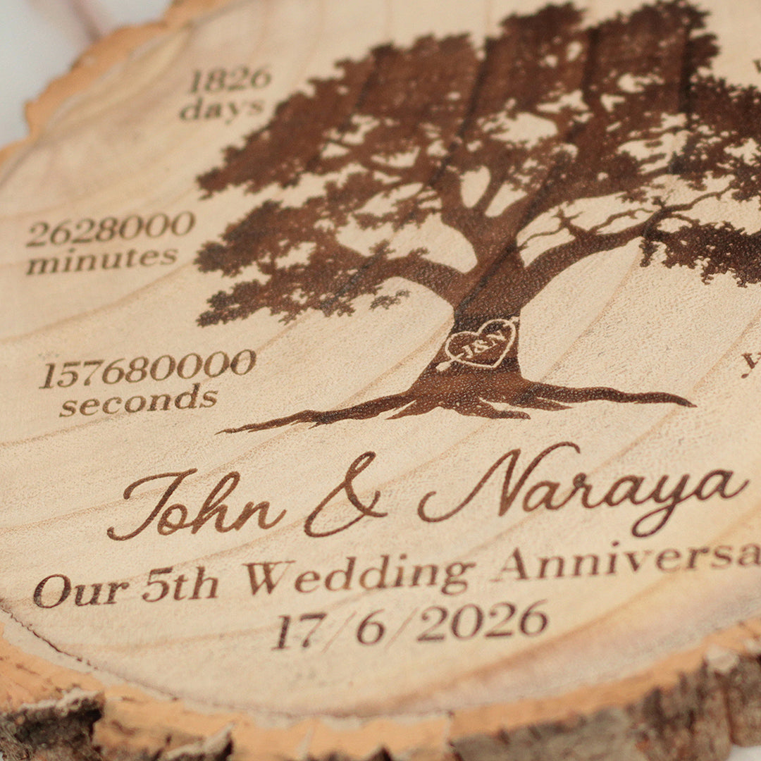 5th Wedding Anniversary Timeline Log Wood Slice Sign Decoration