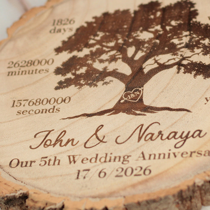5th Wedding Anniversary Timeline Log Wood Slice Sign Decoration