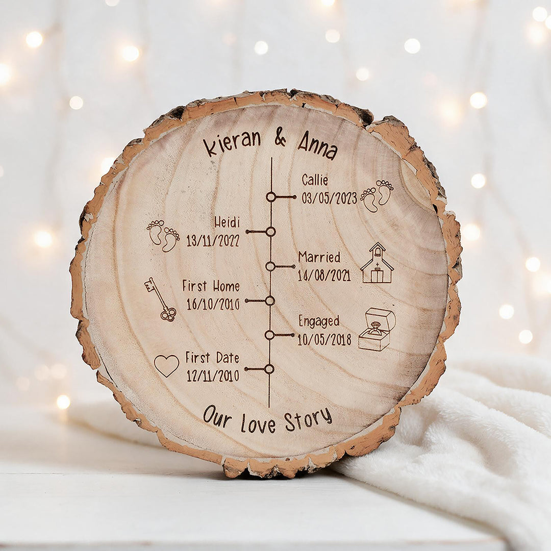 Love Story Timeline Log Wood Slice Sign Decoration