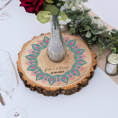 Large Indian Mandala Printed Wedding Wood Slice Table Centrepiece Decor-Love Lumi Ltd