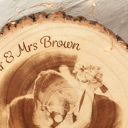 Engraved Wedding 5th Anniversary Photo Tree Log Wood Slice Sign Decoration