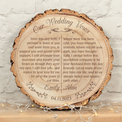 Wedding Vows 5th Anniversary Log Wood Slice Sign Decoration