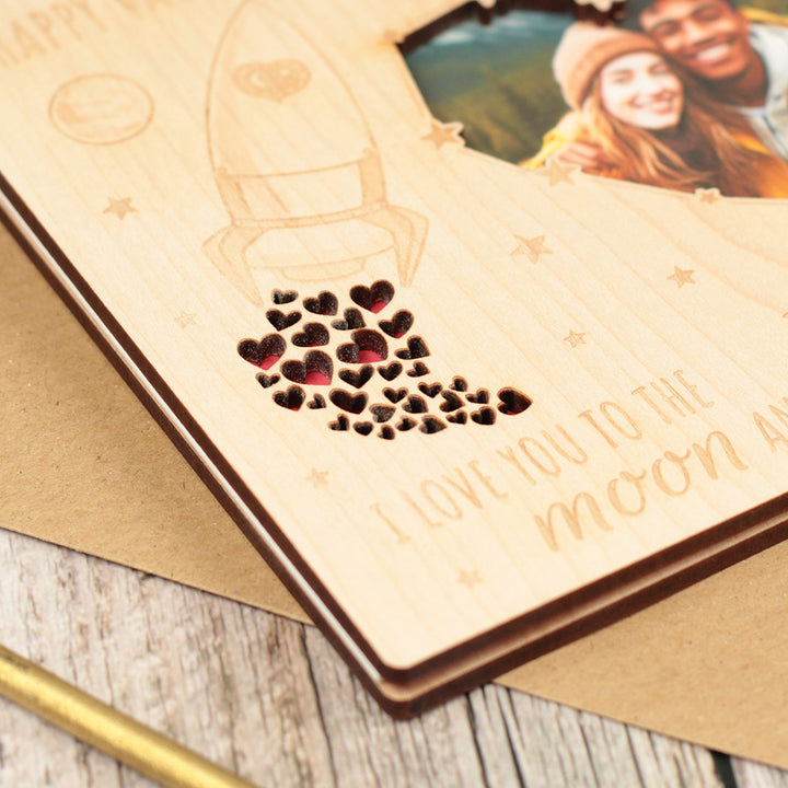 Personalised Valentines Day Love You To The Moon and Back Photo Wooden Engraved Greetings Card-Love Lumi Ltd