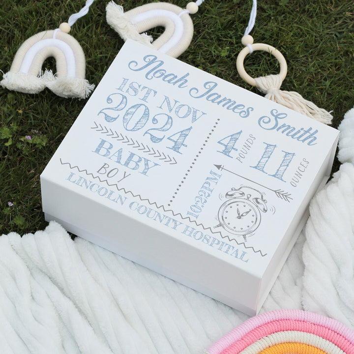 Hand Drawn Baby Birth Stats Memory Keepsake Box