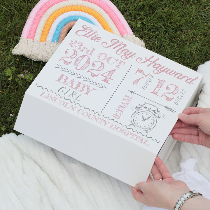 Hand Drawn Baby Birth Stats Memory Keepsake Box