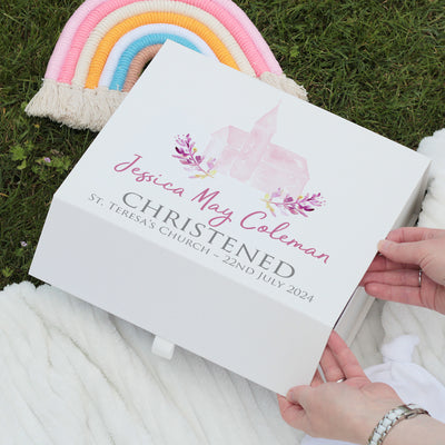 Watercolour Church Christening Magnetic Keepsake Memory Box