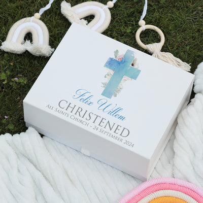 Watercolour Cross Christening Magnetic Keepsake Memory Box