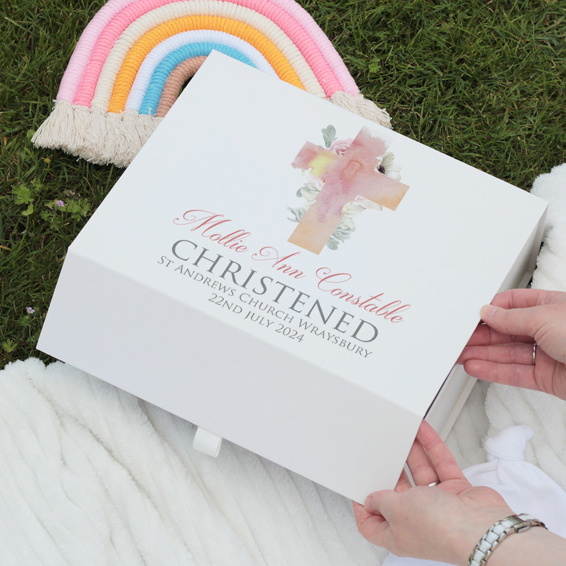 Watercolour Cross Christening Magnetic Keepsake Memory Box-Love Lumi Ltd