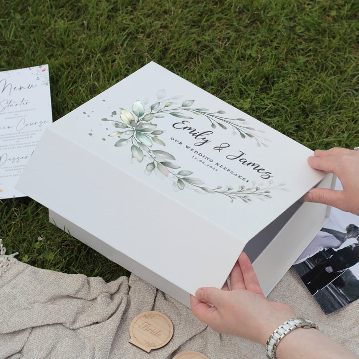 Wedding Botanical Wreath Memory Keepsake Box