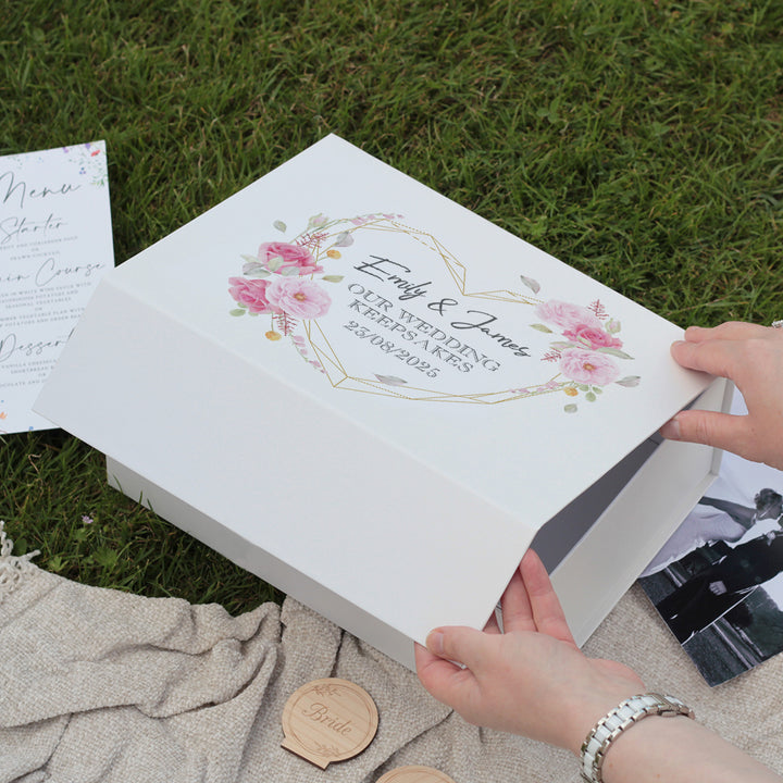 Geometric Floral Heart Wedding Memory Keepsake Box