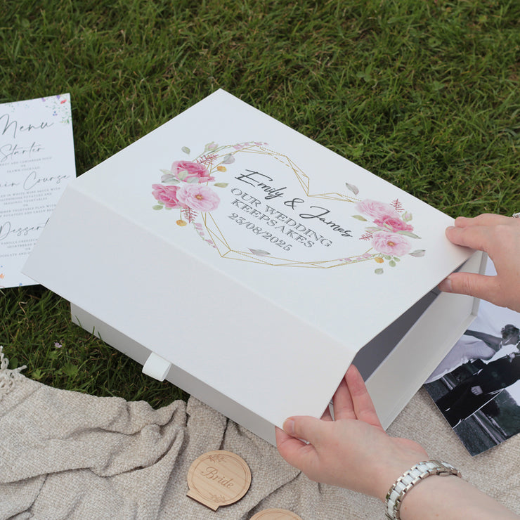 Geometric Floral Heart Wedding Magnetic Memory Keepsake Box-Love Lumi Ltd