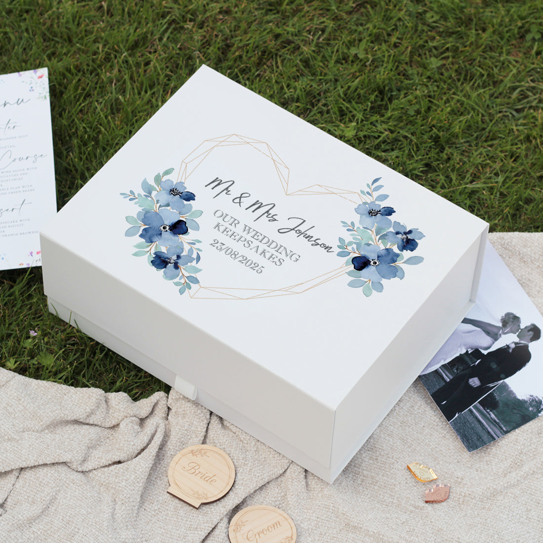 Geometric Floral Heart Wedding Magnetic Memory Keepsake Box-Love Lumi Ltd