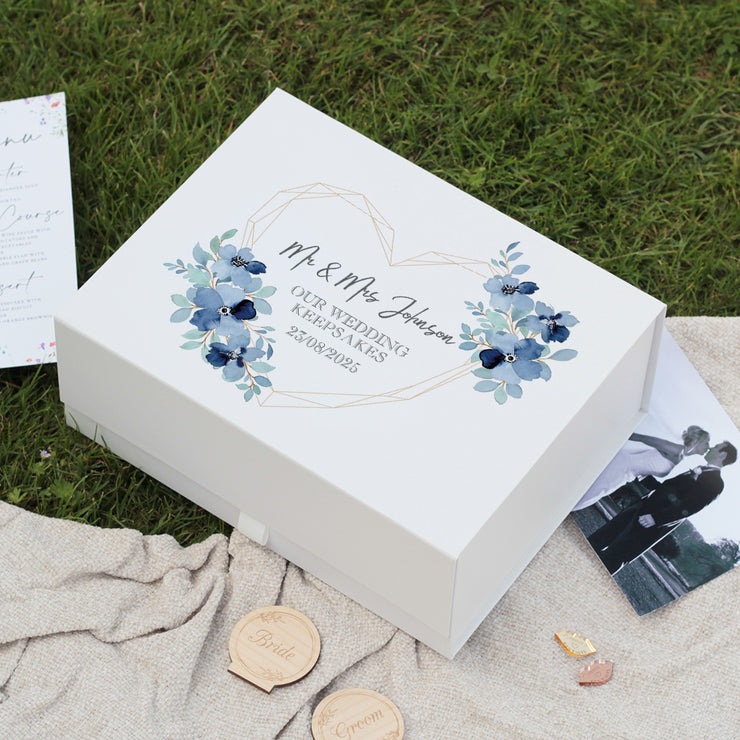 Geometric Floral Heart Wedding Magnetic Memory Keepsake Box-Love Lumi Ltd