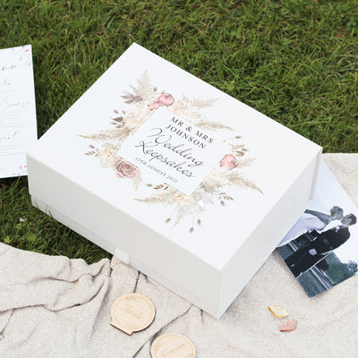 Wedding Blush Flowers Magnetic Memory Keepsake Box