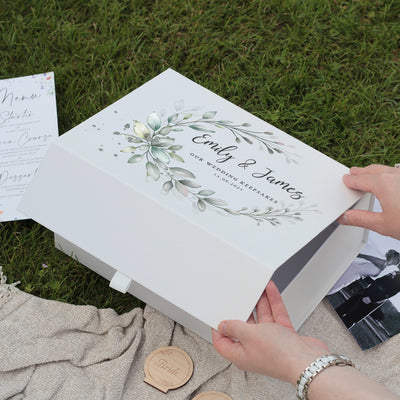 Wedding Botanical Wreath Magnetic Memory Keepsake Box