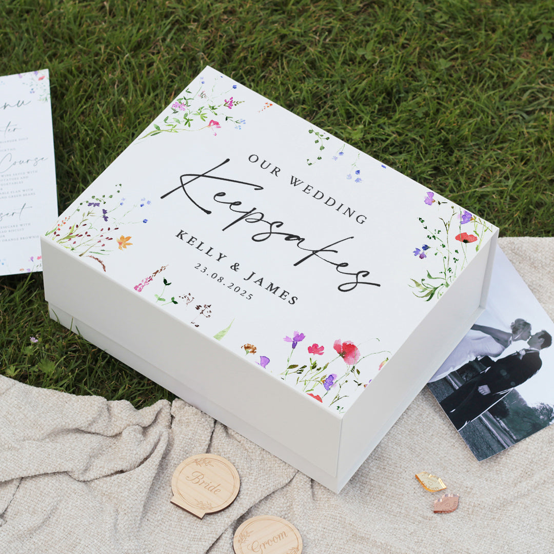 Watercolour Wildflower Wedding Memory Keepsake Box
