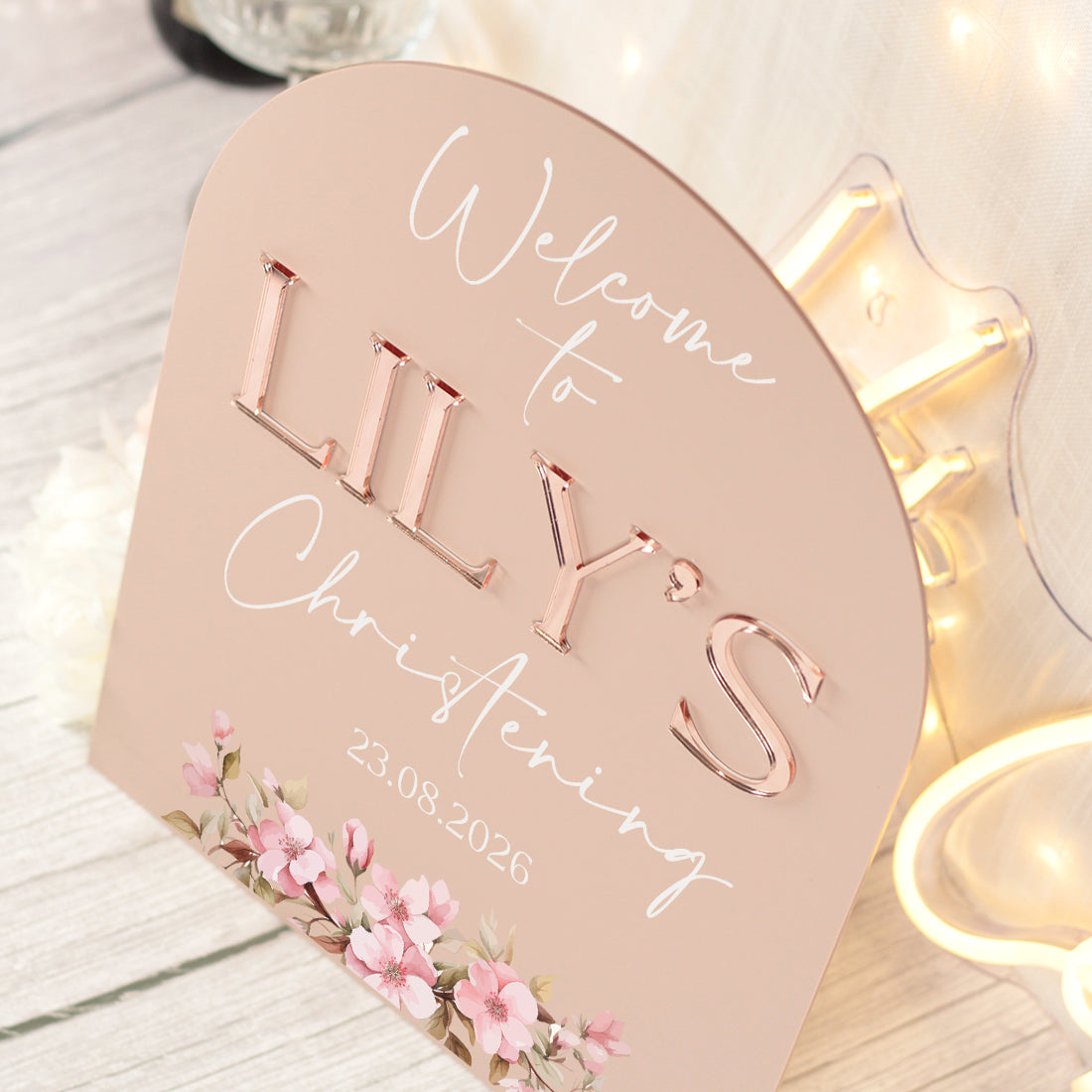 Christening or Baptism Arched 3D Acrylic Welcome Sign