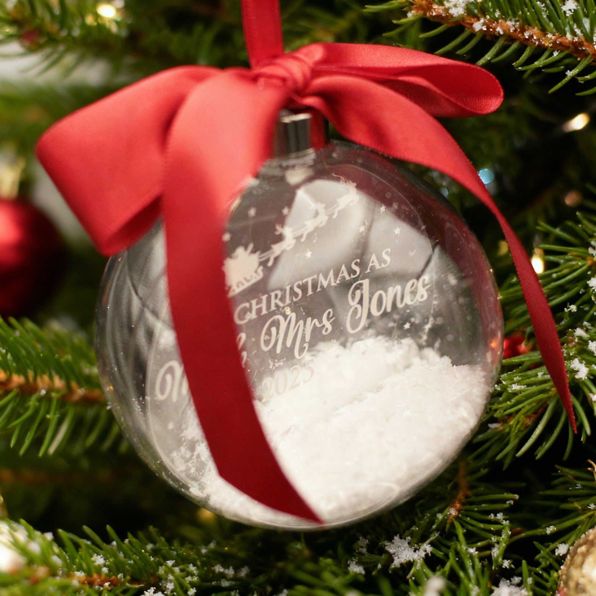 Round Glass 1st Christmas Married Snow Filled Bauble Decoration