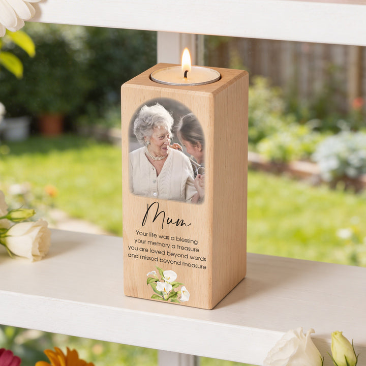 Personalsied Memorial Photo Wooden Pillar Candle Holder