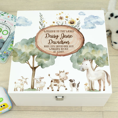 Farm Animal Baby Wooden Memory Keepsake Box