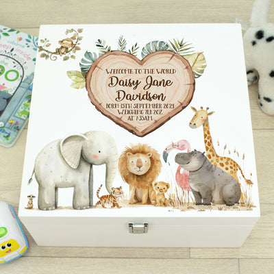 Safari Animal Baby Wooden Memory Keepsake Box