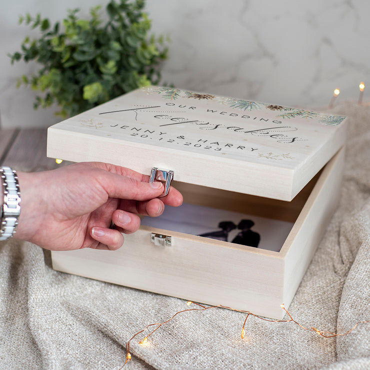 Winter Fern Wedding Natural Wooden Memory Keepsake Box-Love Lumi Ltd