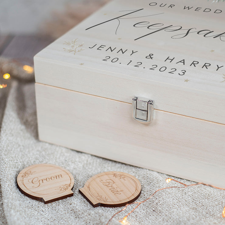 Winter Fern Wedding Natural Wooden Memory Keepsake Box-Love Lumi Ltd