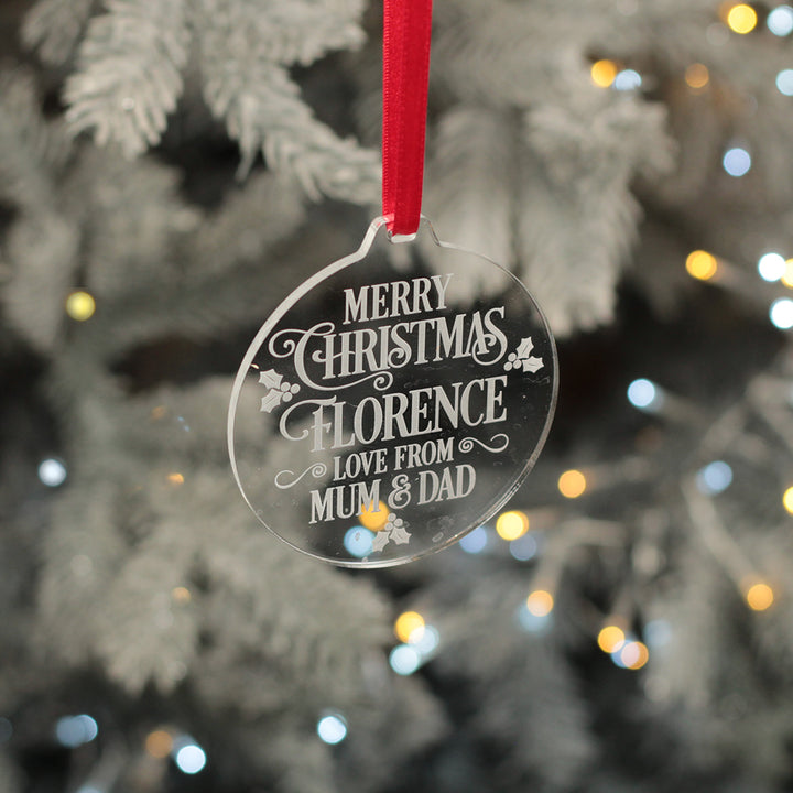 Holly Merry Christmas Message Acrylic Tree Decoration