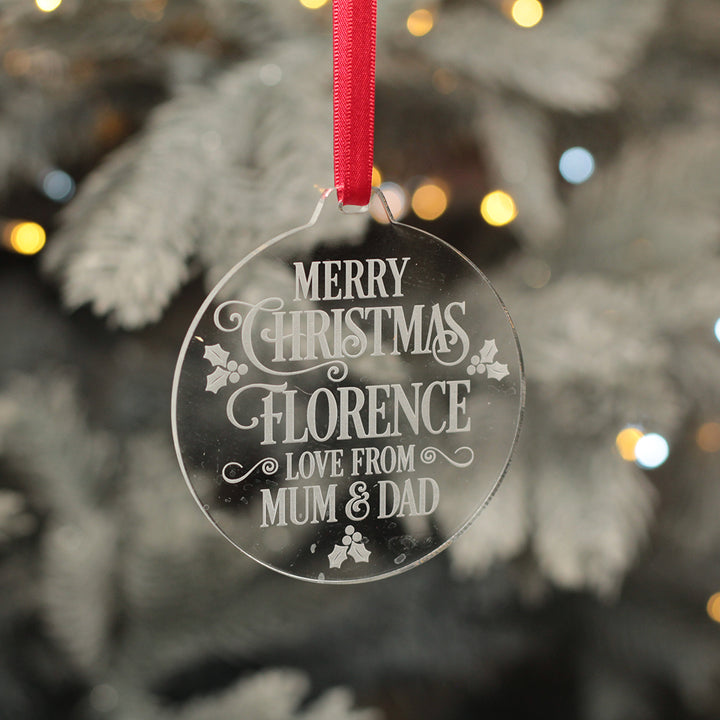 Holly Merry Christmas Message Acrylic Tree Decoration