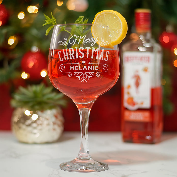 Christmas Holly &amp; Snowflake Gin Glass and Chocolate Truffles Gift Boxed Set