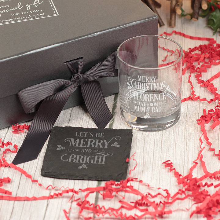 Merry Christmas Message Tumbler Glass with Gift Boxed Set