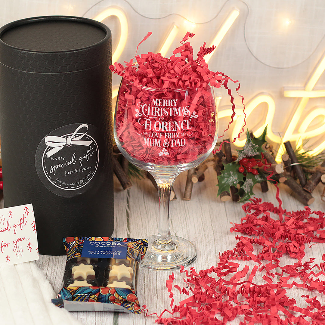 Merry Christmas Message Gin Glass and Chocolate Truffles Gift Boxed Set